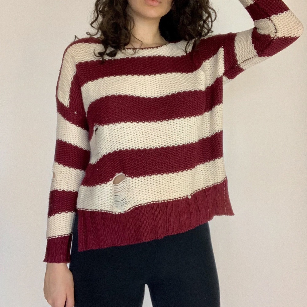 Olive & Oak Distressed Striped Sweater Small